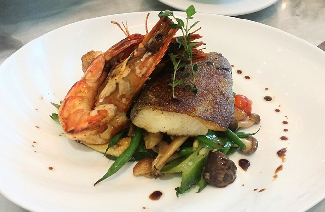 Grilled Prawns and Halibut